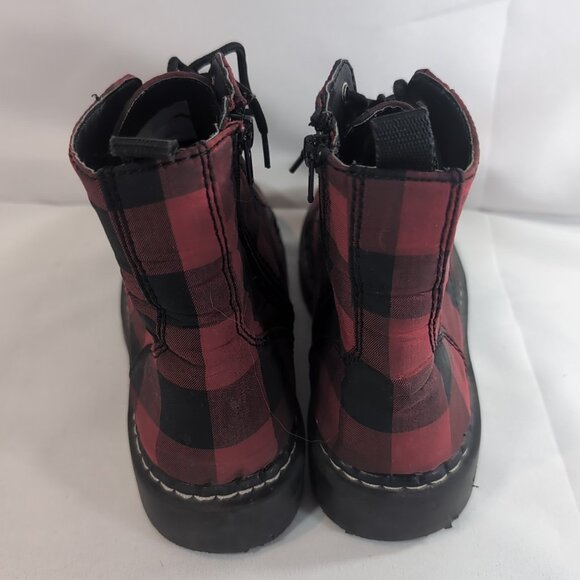 T.U.K. 2013 Anarchic Boots Plaid Red Black Lace Up Women's 9 T2192 7 Eye Punk - Picture 10 of 16